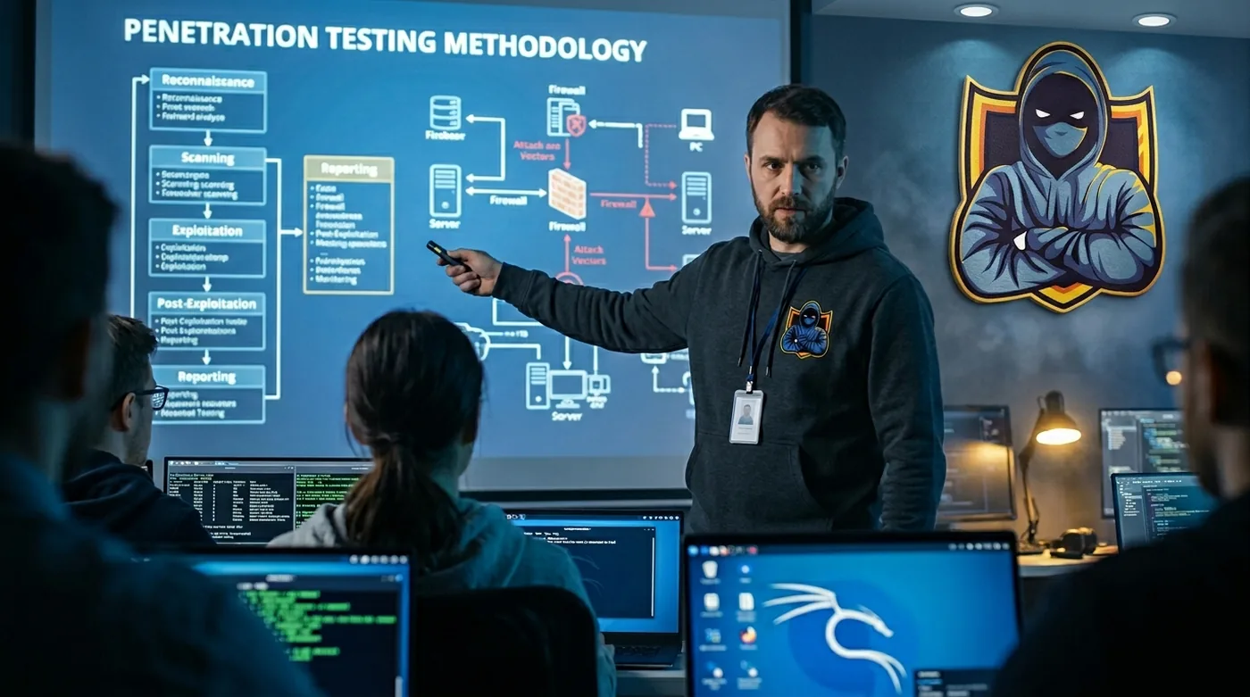 Instructor walking a class through penetration testing methodology