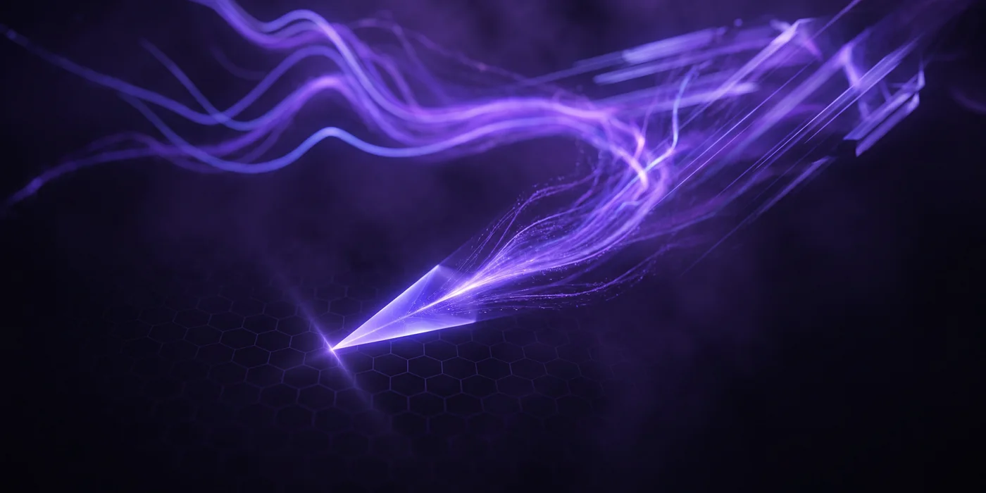Flowing energy streams converging into a sharp geometric point